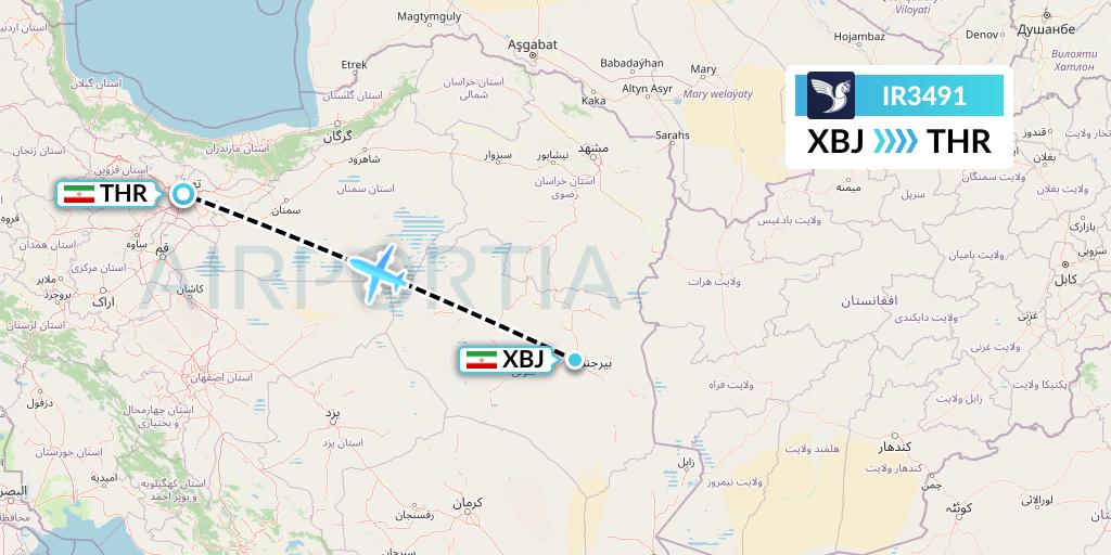 IR3491 Iran Air Flight Map: Birjand to Tehran