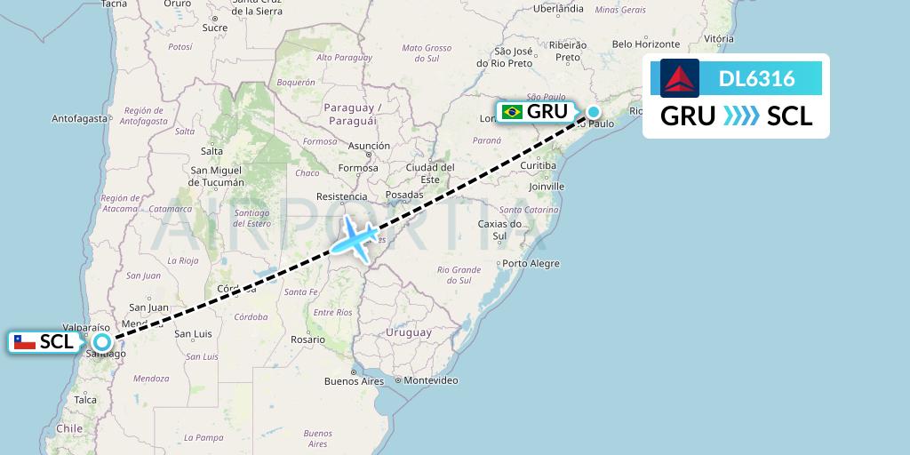 DL6316 Delta Air Lines Flight Map: Sao Paulo to Santiago