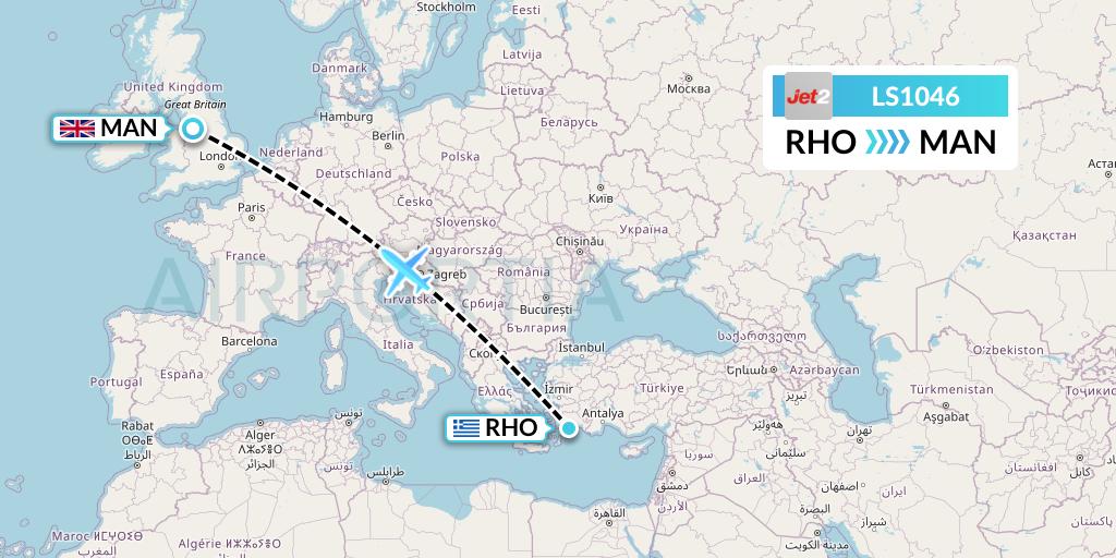 LS1046 Jet2 Flight Map: Rhodes to Manchester