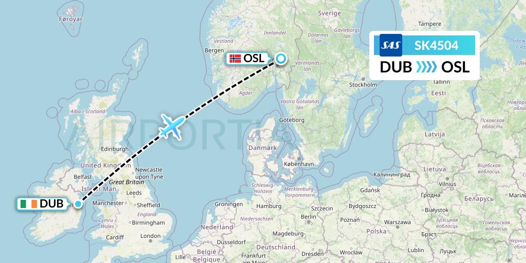 SK4504 SAS Flight Map: Dublin to Oslo