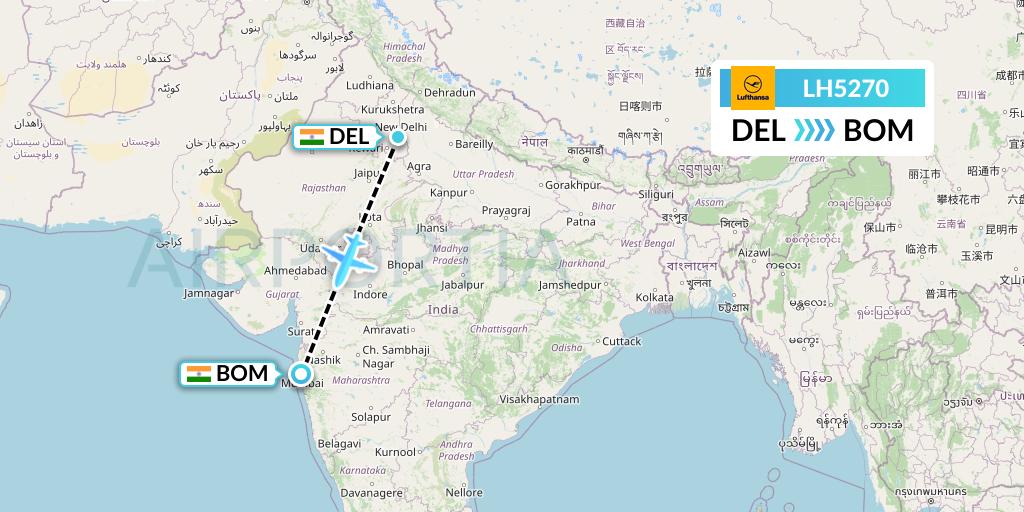 LH5270 Lufthansa Flight Map: Delhi to Mumbai