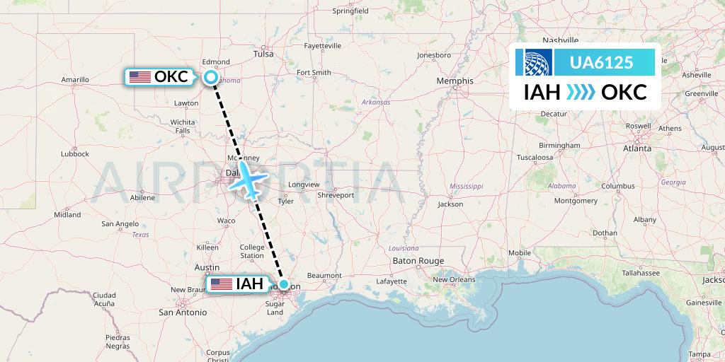 UA6125 United Airlines Flight Map: Houston to Oklahoma City