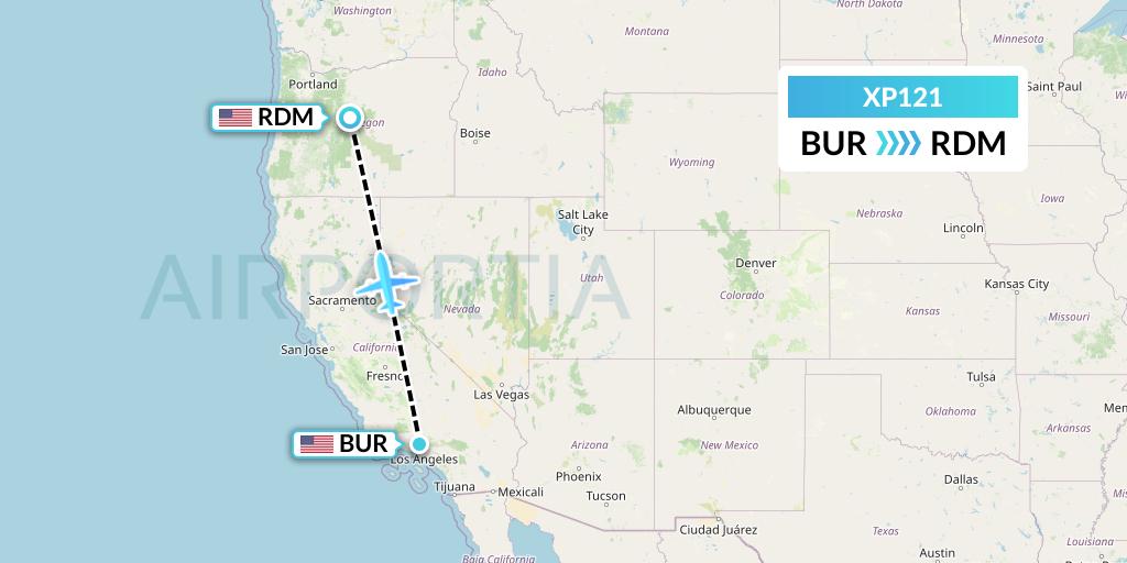 XP121 Avelo Airlines Flight Map: Burbank to Redmond