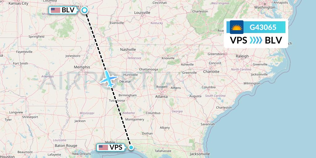 G43065 Allegiant Air Flight Map: Valparaiso to Belleville