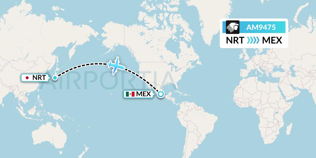 AM9475 Aeromexico Flight Map: Tokyo to Mexico City