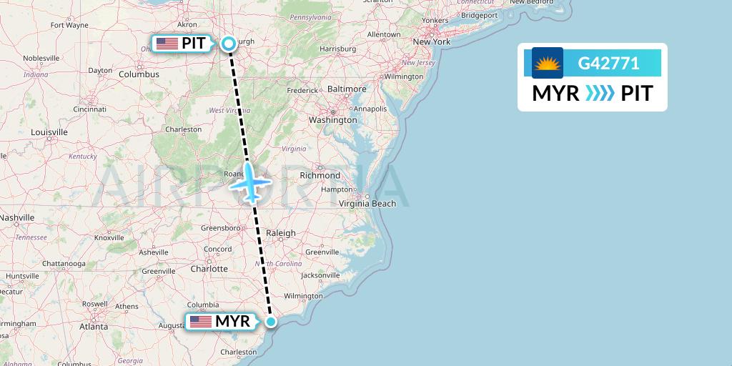 G42771 Allegiant Air Flight Map: Myrtle Beach to Pittsburgh