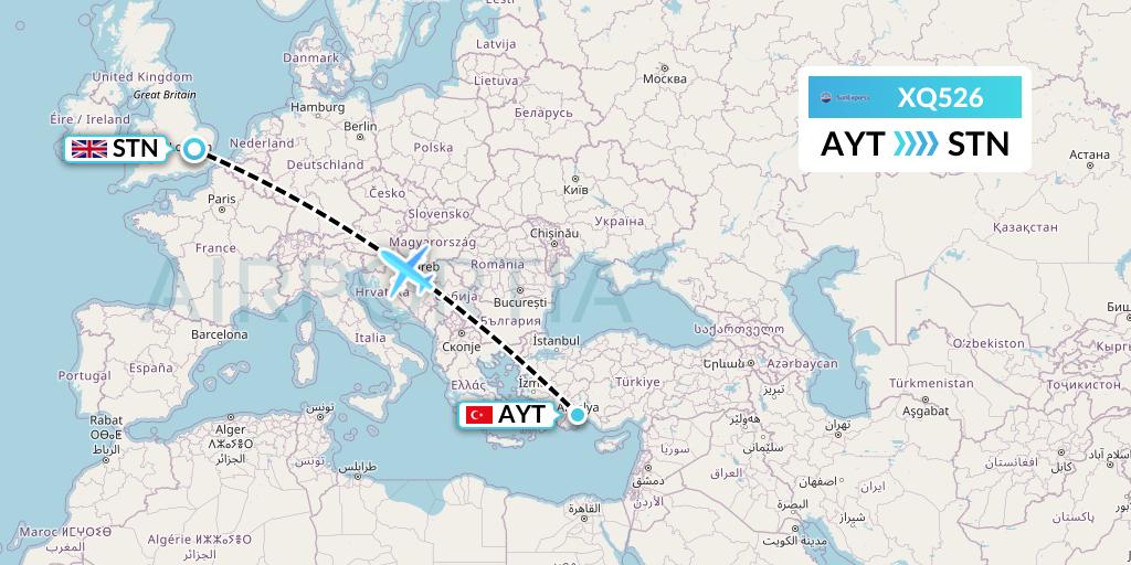XQ526 SunExpress Flight Map: Antalya to London