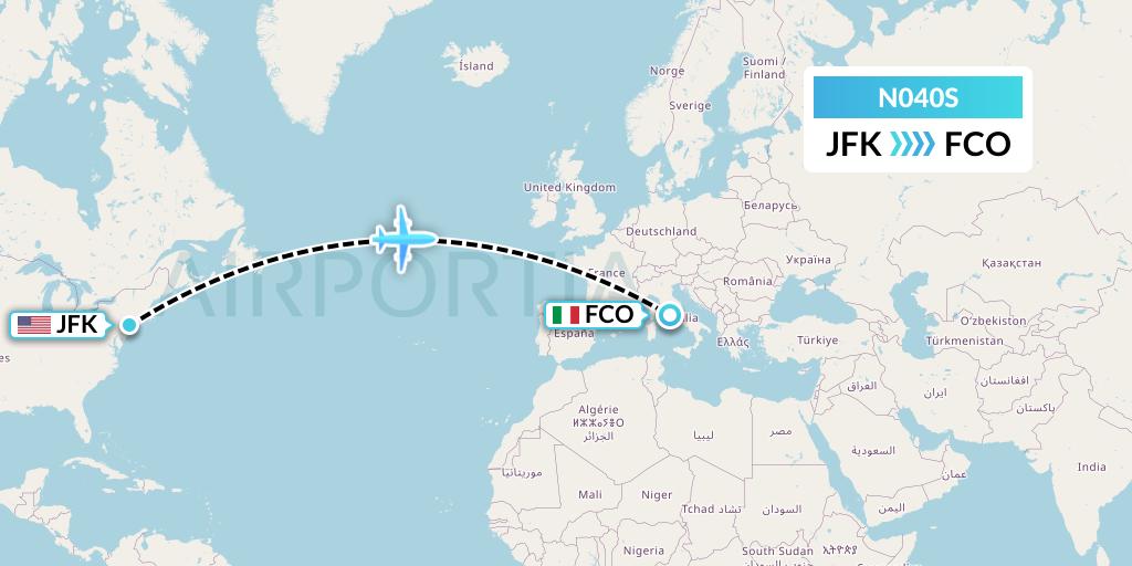 N040S Norse Atlantic Airways Flight Map: New York to Rome