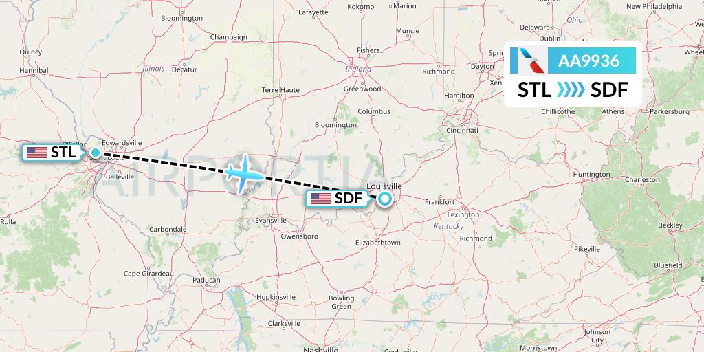 AA9936 American Airlines Flight Map: St. Louis to Louisville