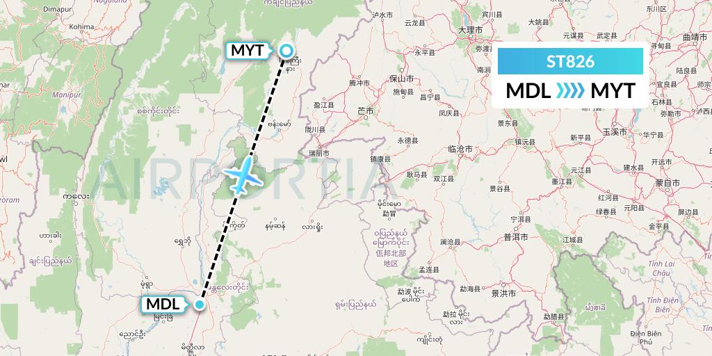 ST826 Air Thanlwin Flight Map: Mandalay to Myitkyina