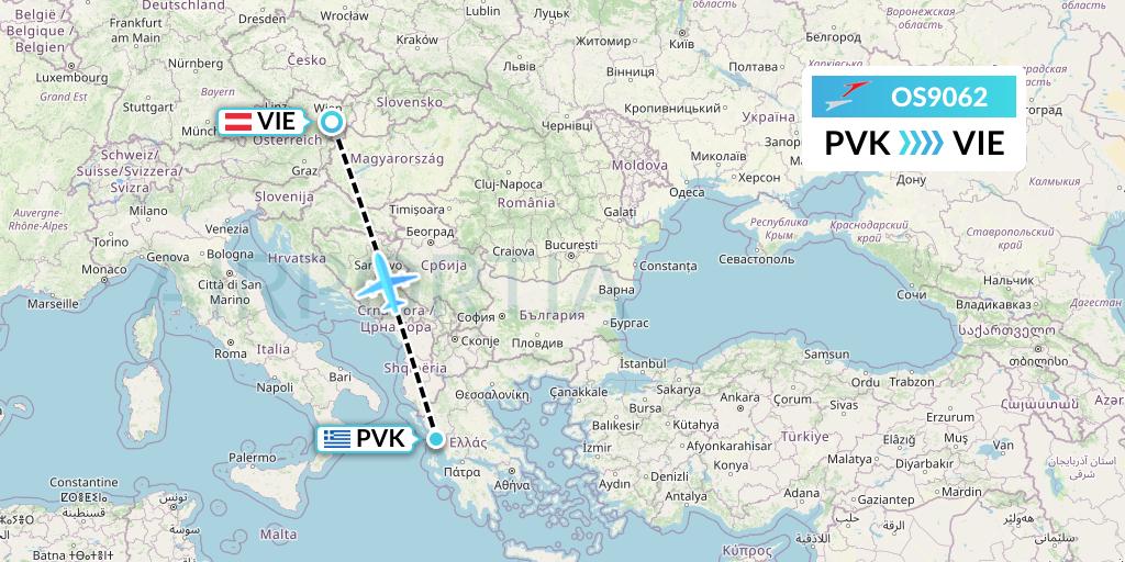 OS9062 Austrian Airlines Flight Map: Preveza to Vienna