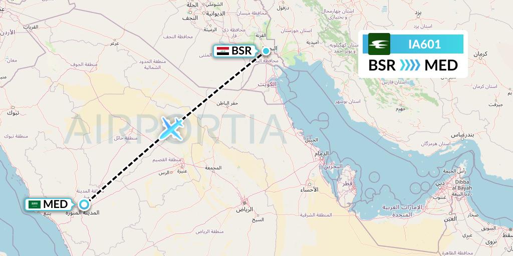 IA601 Iraqi Airways Flight Map: Basra to Medina