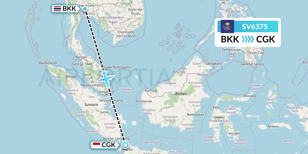 SV6375 Saudi Arabian Airlines Flight Map: Bangkok to Jakarta