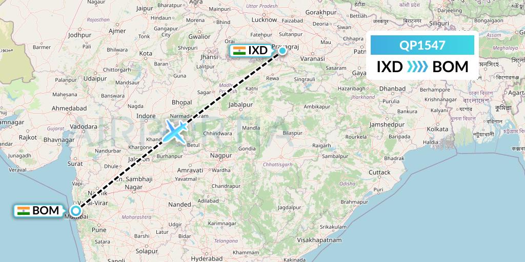 QP1547 Akasa Air Flight Map: Allahabad to Mumbai