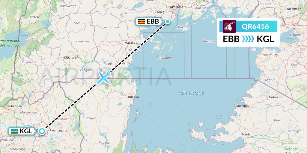 QR6416 Qatar Airways Flight Map: Entebbe to Kigali