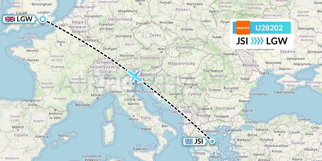 U28202 EasyJet Flight Map: Skiathos to London