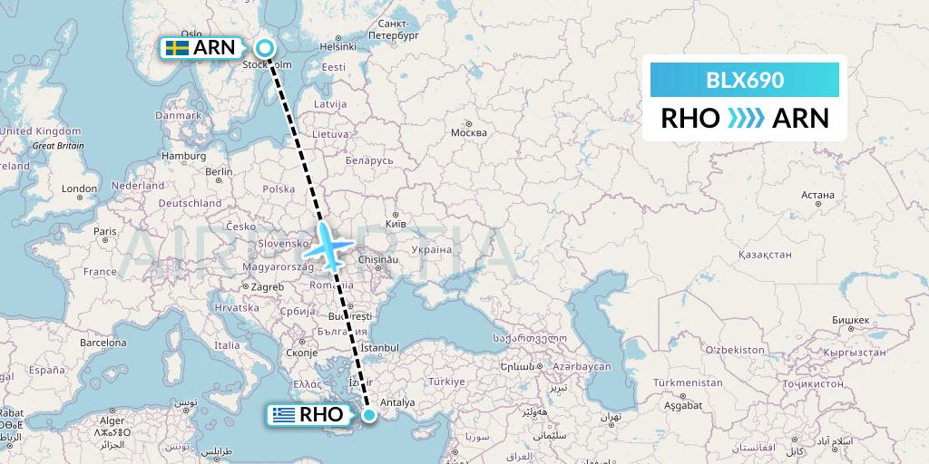 BLX690 TUI fly Nordics Flight Map: Rhodes to Stockholm