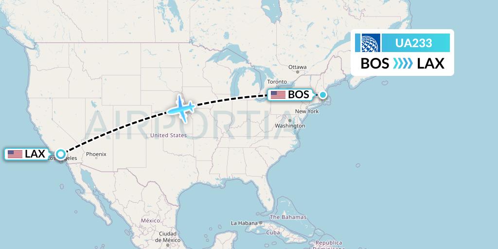 UA233 United Airlines Flight Map: Boston to Los Angeles