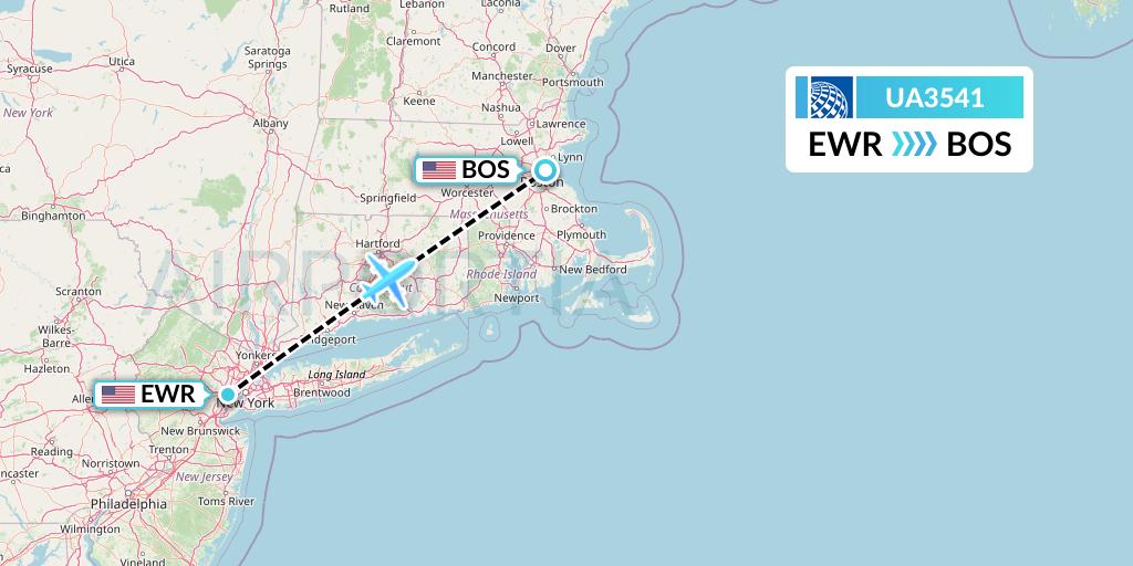 UA3541 United Airlines Flight Map: New York to Boston