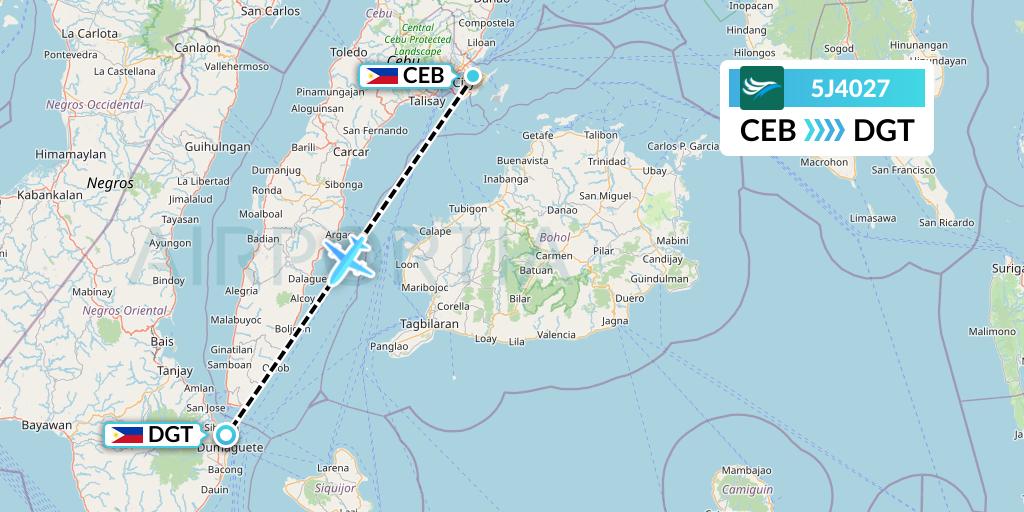 5J4027 CEBU Pacific Air Flight Map: Cebu to Dumaguete City