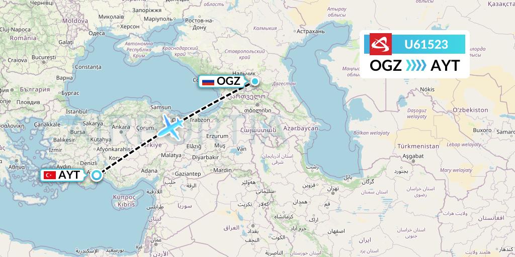 U61523 Ural Airlines Flight Map: Beslan to Antalya