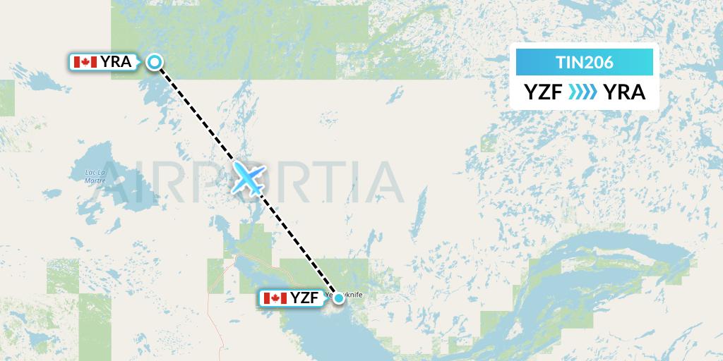 TIN206 Air Tindi Flight Map: Yellowknife to Gameti