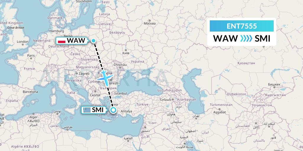 ENT7555 Enter Air Flight Map: Warsaw to Samos