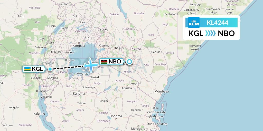 KL4244 KLM Flight Map: Kigali to Nairobi