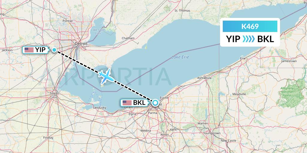 K469 Kalitta Air Flight Map: Detroit to Cleveland
