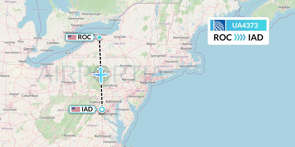 UA4373 United Airlines Flight Map: Rochester to Washington