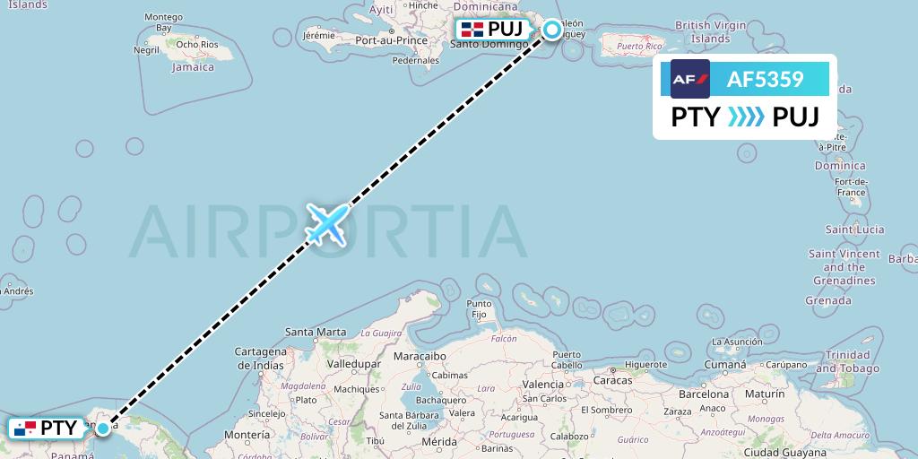 AF5359 Air France Flight Map: Panama City to Punta Cana