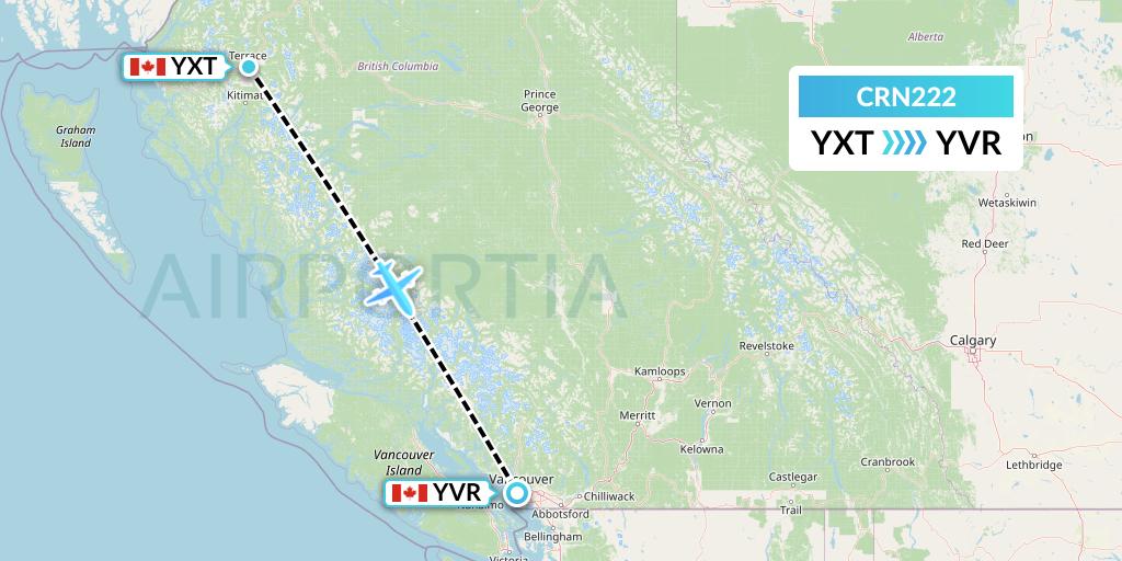 CRN222 Aerocaribbean Flight Map: Terrace to Vancouver