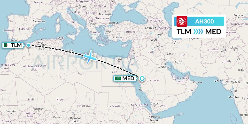 AH300 Air Algerie Flight Map: Tlemcen to Medina