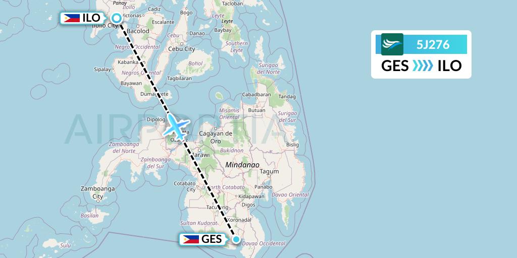 5J276 CEBU Pacific Air Flight Map: General Santos to Iloilo