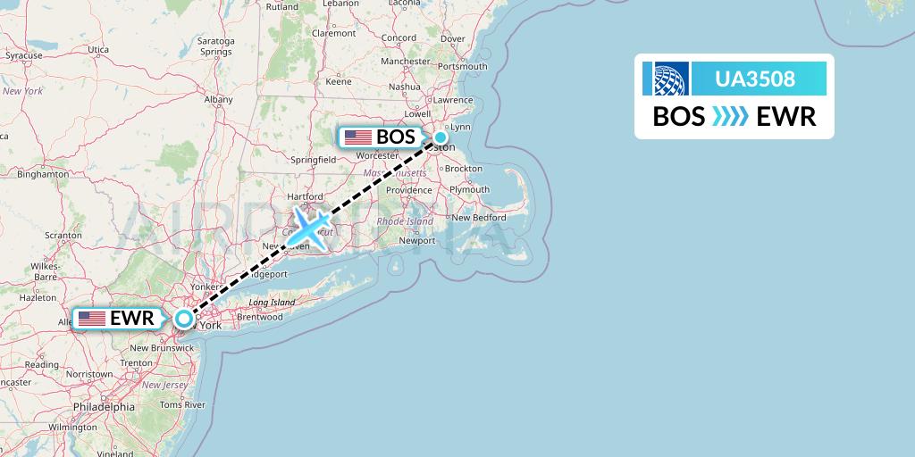 UA3508 United Airlines Flight Map: Boston to New York