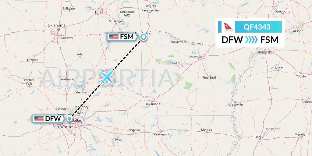 QF4343 Qantas Flight Map: Dallas to Fort Smith