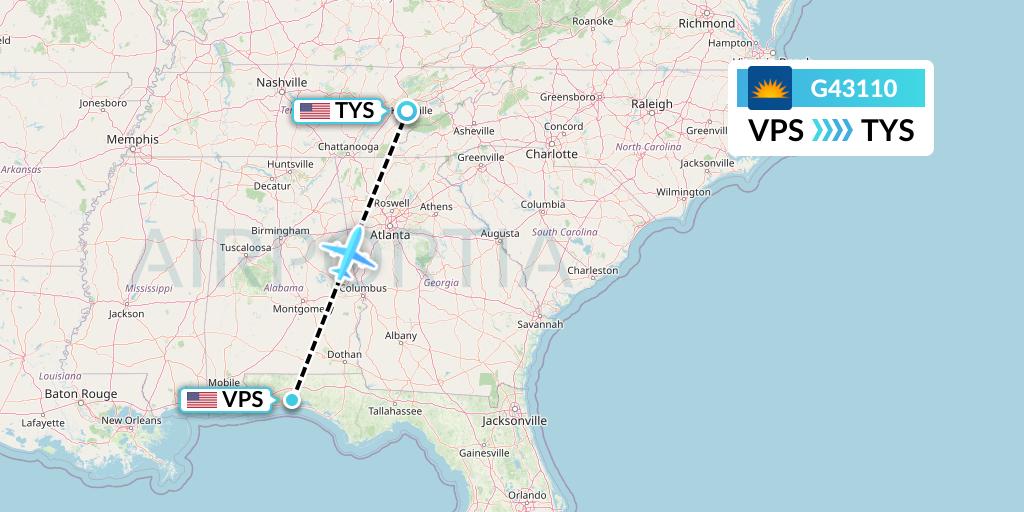 G43110 Allegiant Air Flight Map: Valparaiso to Knoxville