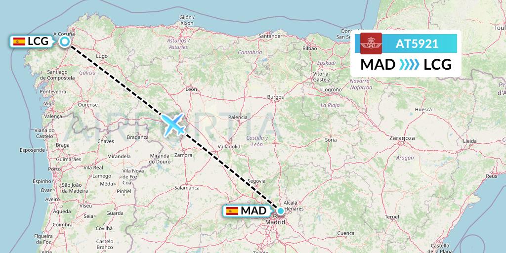 AT5921 Royal Air Maroc Flight Map: Madrid to A Coruna