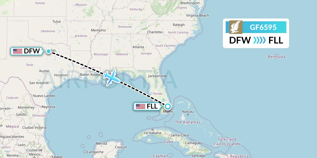 GF6595 Gulf Air Flight Map: Dallas to Fort Lauderdale