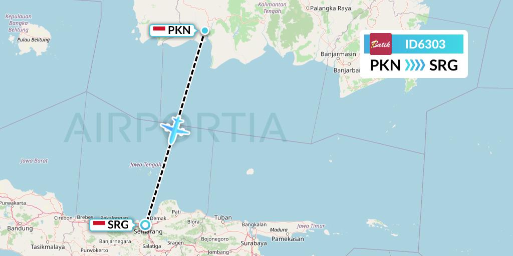 ID6303 Batik Air Flight Map: Pangkalan Bun to Semarang