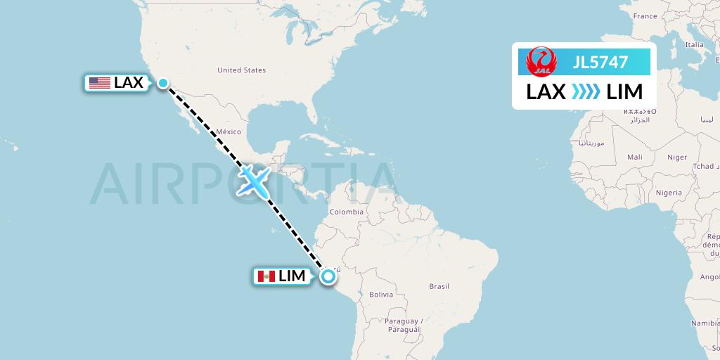 JL5747 Japan Airlines Flight Map: Los Angeles to Lima