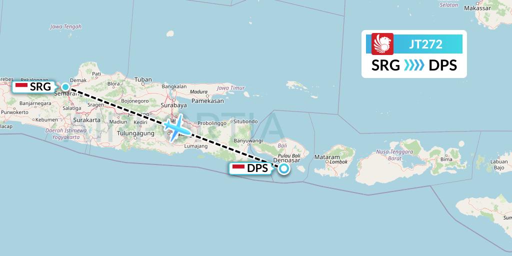 JT272 Lion Airlines Flight Map: Semarang to Denpasar