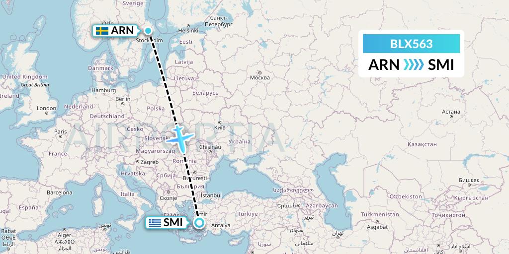 BLX563 TUI fly Nordics Flight Map: Stockholm to Samos