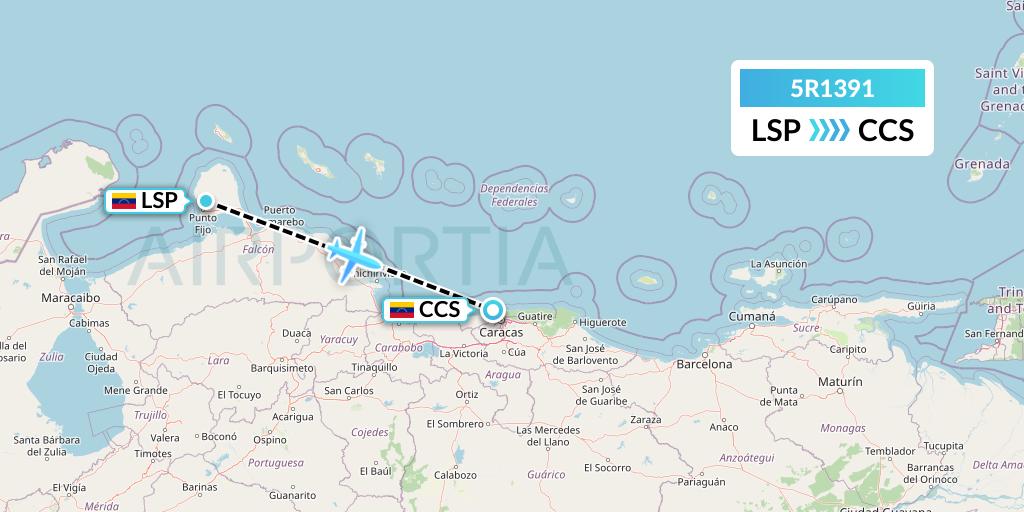5R1391 Rutaca Airlines Flight Map: Paraguana to Caracas