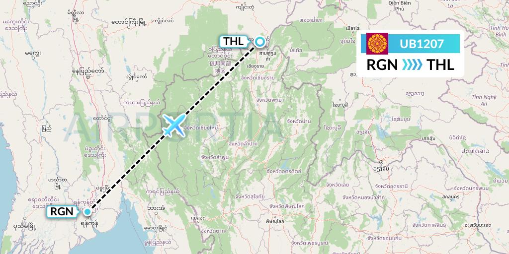 UB1207 Myanmar National Airlines Flight Map: Yangon to Tachilek