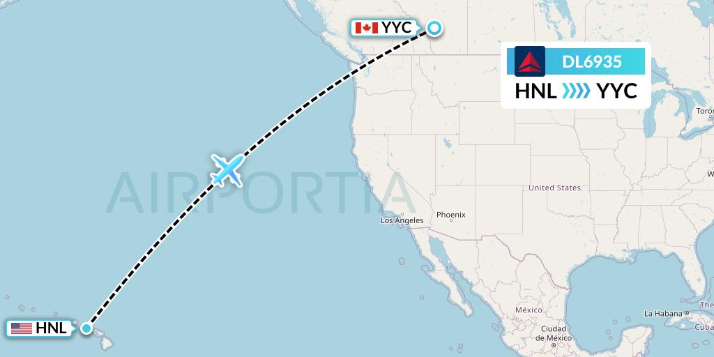 DL6935 Delta Air Lines Flight Map: Honolulu to Calgary