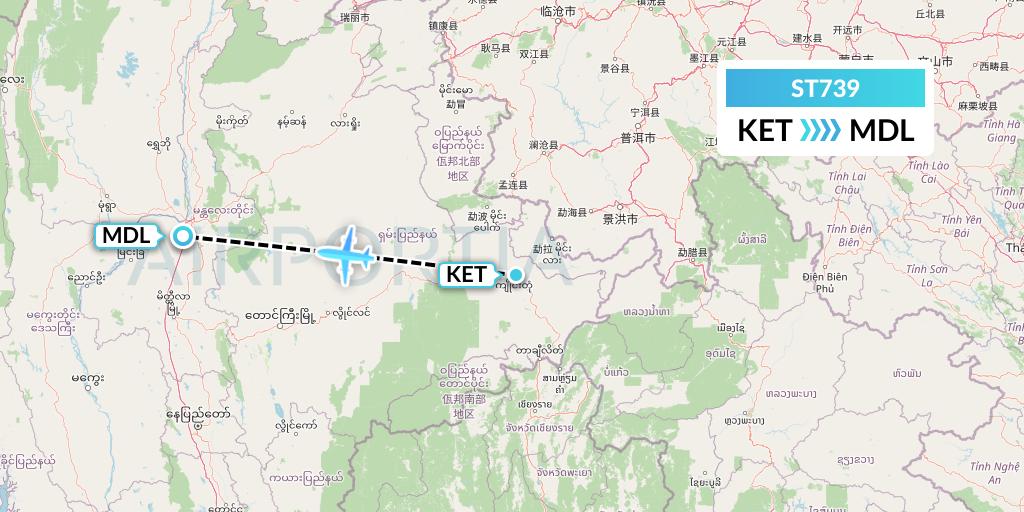 ST739 Air Thanlwin Flight Map: Kengtung to Mandalay
