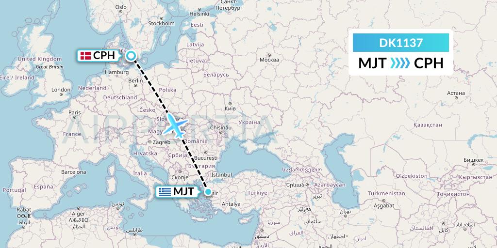 DK1137 Thomas Cook Airlines Scandinavia Flight Map: Mytilene to Copenhagen