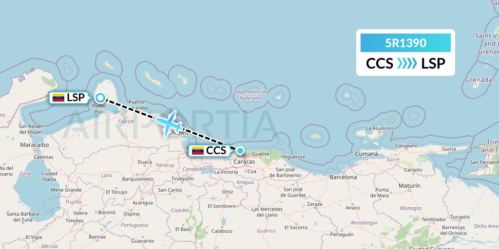 5R1390 Rutaca Airlines Flight Map: Caracas to Paraguana