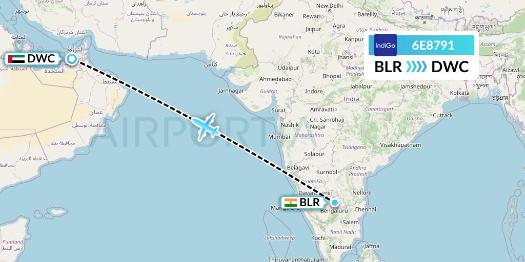 6E8791 IndiGo Airlines Flight Map: Bangalore to Dubai